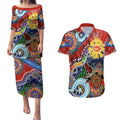 Custom NAIDOC Week 2024 Gold Coast Suns Couples Matching Puletasi and Hawaiian Shirt Australia Aboriginal Dot Painting