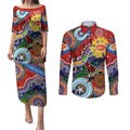 Custom NAIDOC Week 2024 Gold Coast Suns Couples Matching Puletasi and Long Sleeve Button Shirt Australia Aboriginal Dot Painting