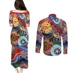 Custom NAIDOC Week 2024 Gold Coast Suns Couples Matching Puletasi and Long Sleeve Button Shirt Australia Aboriginal Dot Painting