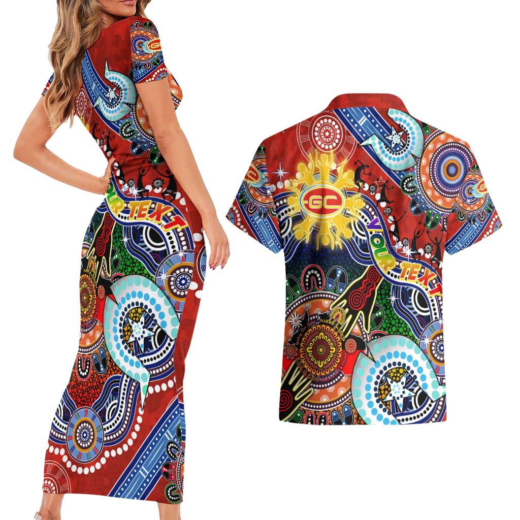 Custom NAIDOC Week 2024 Gold Coast Suns Couples Matching Short Sleeve Bodycon Dress and Hawaiian Shirt Australia Aboriginal Dot Painting