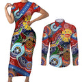 Custom NAIDOC Week 2024 Gold Coast Suns Couples Matching Short Sleeve Bodycon Dress and Long Sleeve Button Shirt Australia Aboriginal Dot Painting
