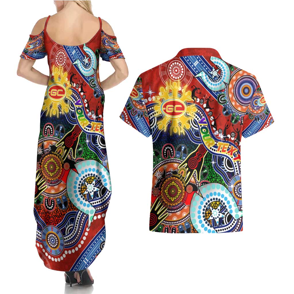 Custom NAIDOC Week 2024 Gold Coast Suns Couples Matching Summer Maxi Dress and Hawaiian Shirt Australia Aboriginal Dot Painting