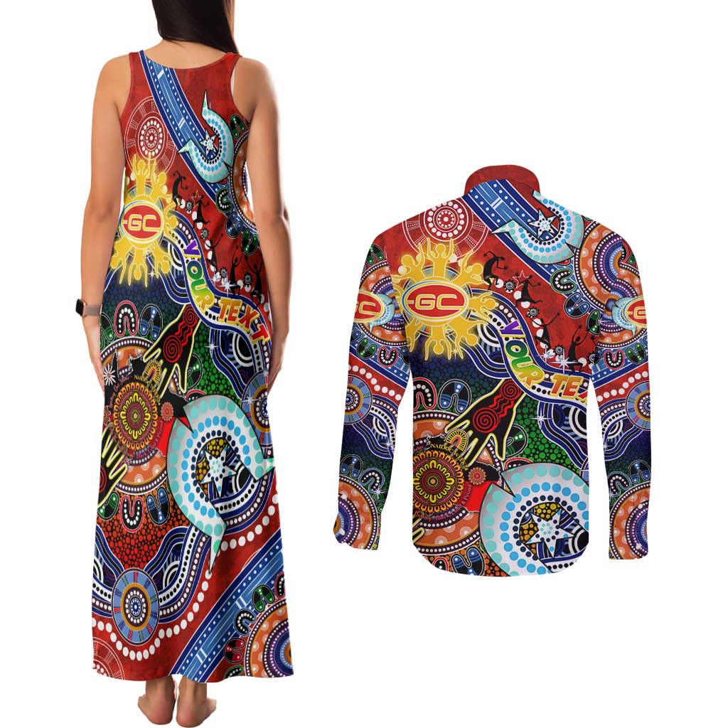 Custom NAIDOC Week 2024 Gold Coast Suns Couples Matching Tank Maxi Dress and Long Sleeve Button Shirt Australia Aboriginal Dot Painting