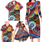 Custom NAIDOC Week 2024 Gold Coast Suns Family Matching Long Sleeve Bodycon Dress and Hawaiian Shirt Australia Aboriginal Dot Painting