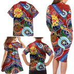 Custom NAIDOC Week 2024 Gold Coast Suns Family Matching Long Sleeve Bodycon Dress and Hawaiian Shirt Australia Aboriginal Dot Painting
