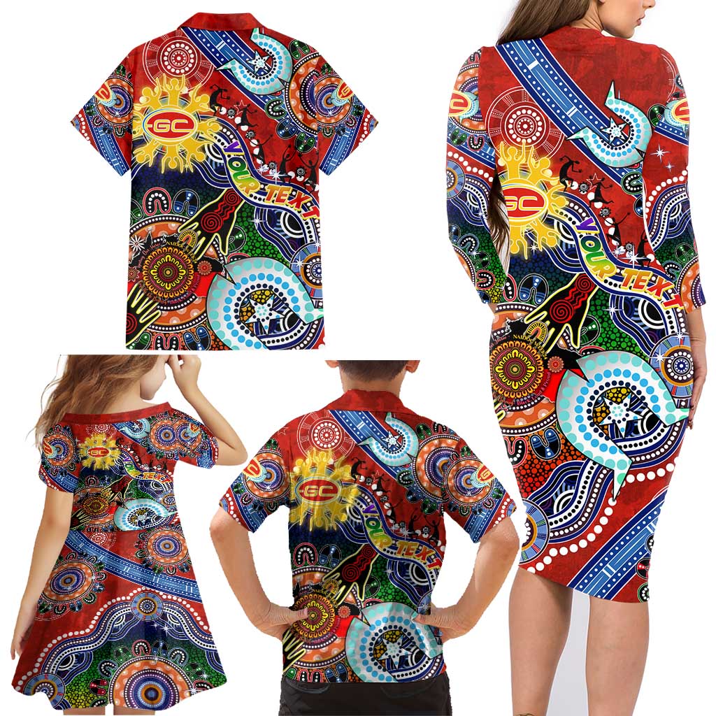 Custom NAIDOC Week 2024 Gold Coast Suns Family Matching Long Sleeve Bodycon Dress and Hawaiian Shirt Australia Aboriginal Dot Painting
