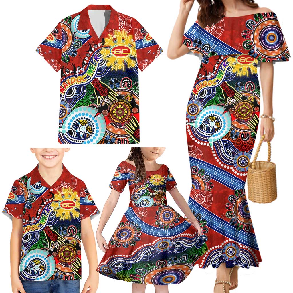 Custom NAIDOC Week 2024 Gold Coast Suns Family Matching Mermaid Dress and Hawaiian Shirt Australia Aboriginal Dot Painting