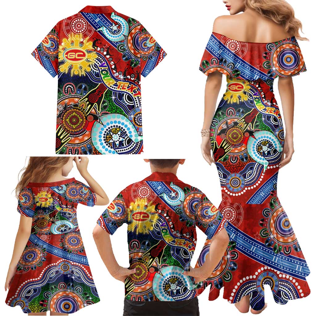 Custom NAIDOC Week 2024 Gold Coast Suns Family Matching Mermaid Dress and Hawaiian Shirt Australia Aboriginal Dot Painting