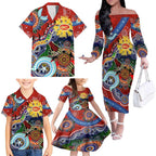 Custom NAIDOC Week 2024 Gold Coast Suns Family Matching Off The Shoulder Long Sleeve Dress and Hawaiian Shirt Australia Aboriginal Dot Painting