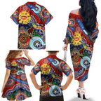 Custom NAIDOC Week 2024 Gold Coast Suns Family Matching Off The Shoulder Long Sleeve Dress and Hawaiian Shirt Australia Aboriginal Dot Painting
