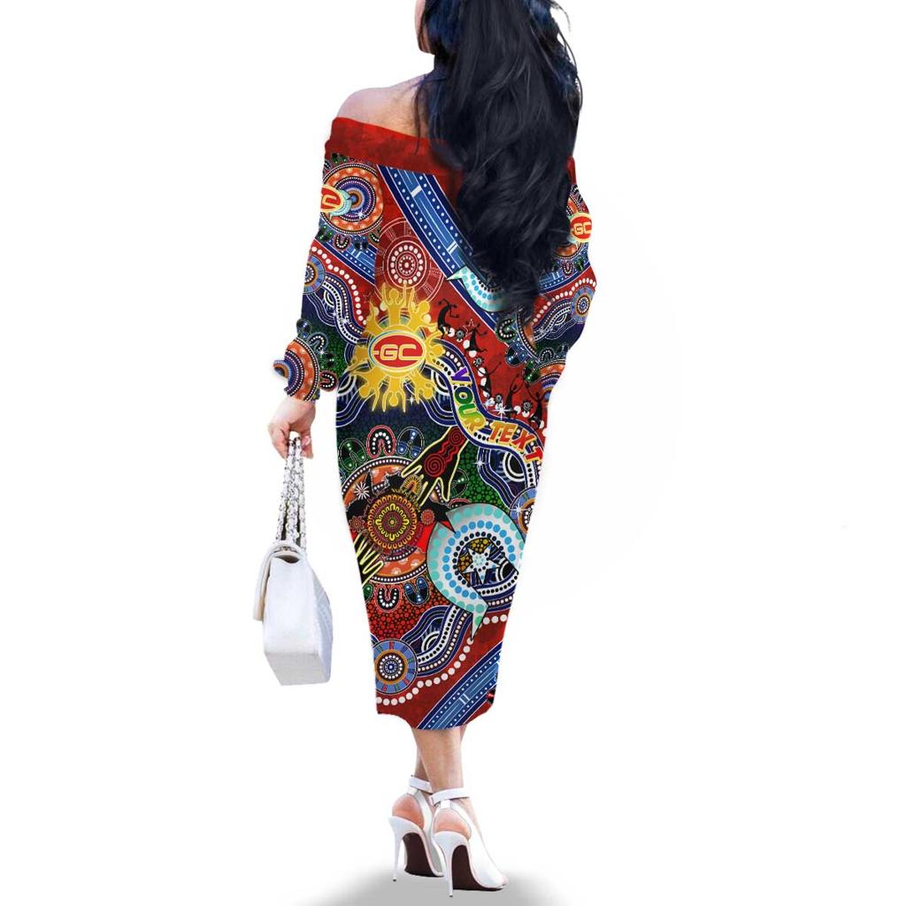 Custom NAIDOC Week 2024 Gold Coast Suns Family Matching Off The Shoulder Long Sleeve Dress and Hawaiian Shirt Australia Aboriginal Dot Painting