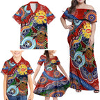 Custom NAIDOC Week 2024 Gold Coast Suns Family Matching Off Shoulder Maxi Dress and Hawaiian Shirt Australia Aboriginal Dot Painting