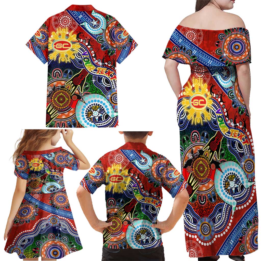 Custom NAIDOC Week 2024 Gold Coast Suns Family Matching Off Shoulder Maxi Dress and Hawaiian Shirt Australia Aboriginal Dot Painting