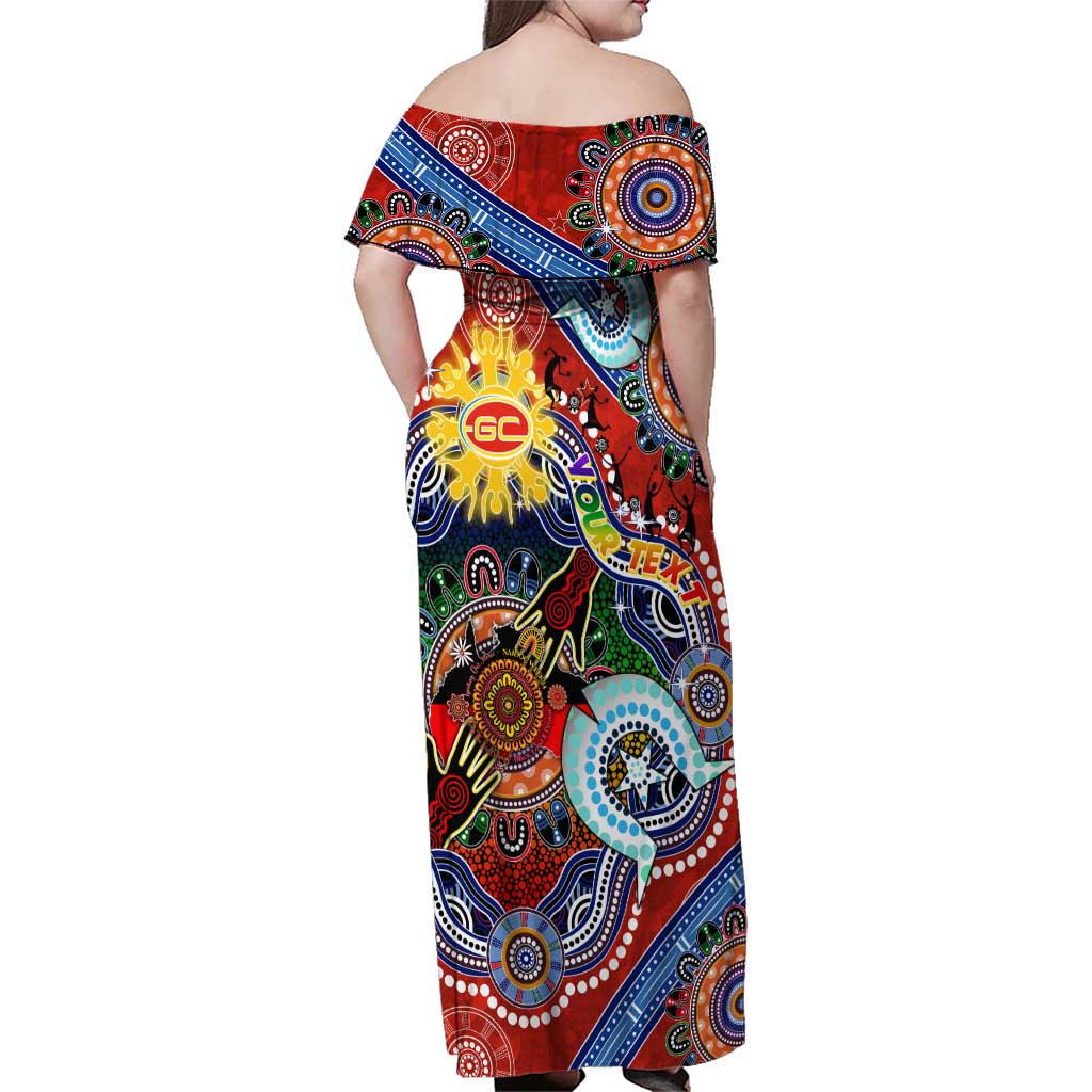 Custom NAIDOC Week 2024 Gold Coast Suns Family Matching Off Shoulder Maxi Dress and Hawaiian Shirt Australia Aboriginal Dot Painting