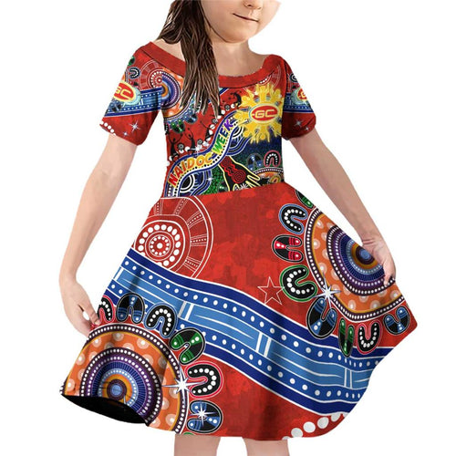 Custom NAIDOC Week 2024 Gold Coast Suns Family Matching Off Shoulder Short Dress and Hawaiian Shirt Australia Aboriginal Dot Painting
