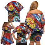 Custom NAIDOC Week 2024 Gold Coast Suns Family Matching Off Shoulder Short Dress and Hawaiian Shirt Australia Aboriginal Dot Painting