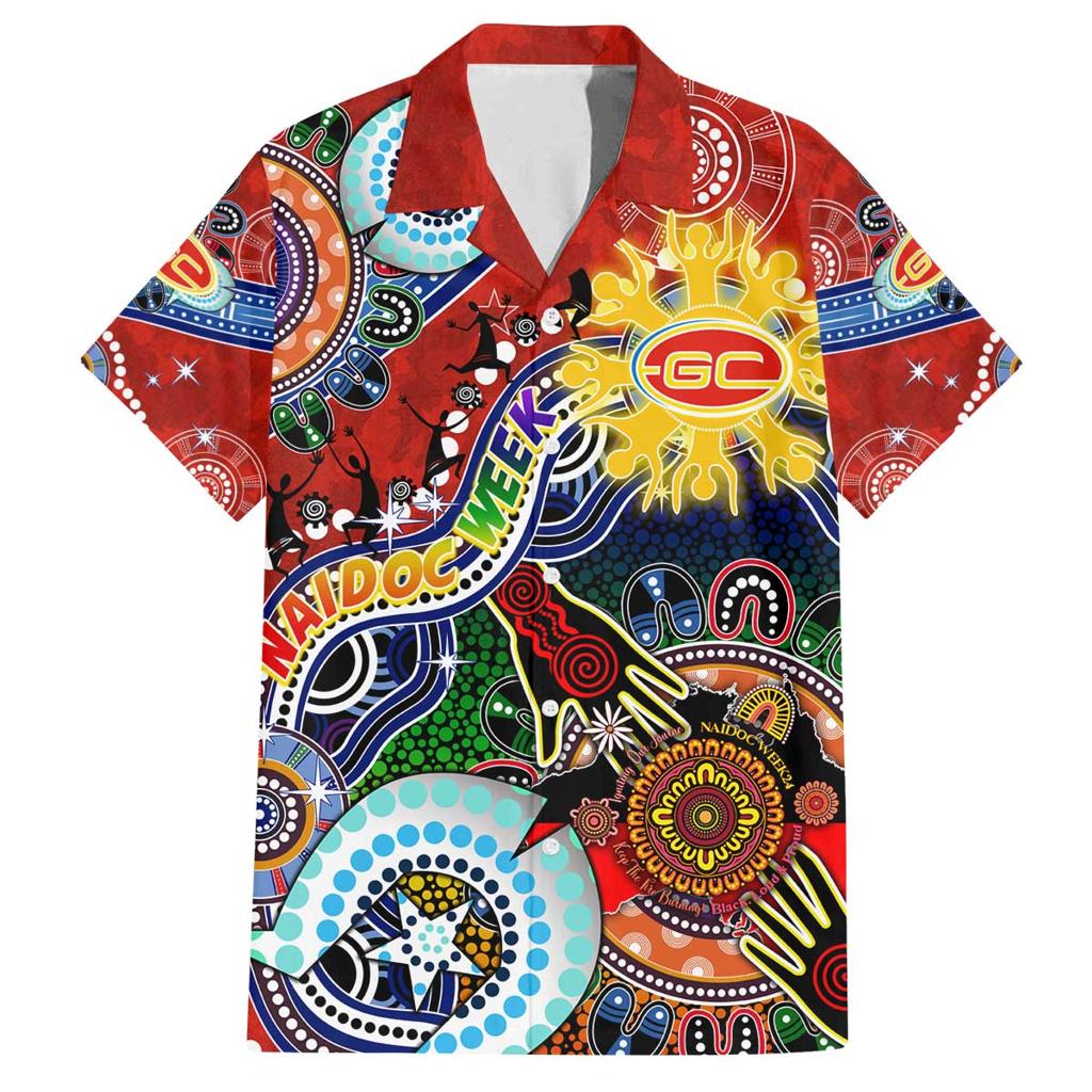 Custom NAIDOC Week 2024 Gold Coast Suns Family Matching Off Shoulder Short Dress and Hawaiian Shirt Australia Aboriginal Dot Painting
