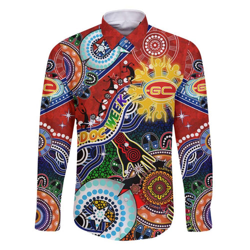 Custom NAIDOC Week 2024 Gold Coast Suns Family Matching Off Shoulder Short Dress and Hawaiian Shirt Australia Aboriginal Dot Painting