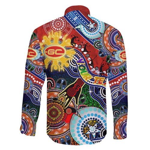 Custom NAIDOC Week 2024 Gold Coast Suns Family Matching Off Shoulder Short Dress and Hawaiian Shirt Australia Aboriginal Dot Painting