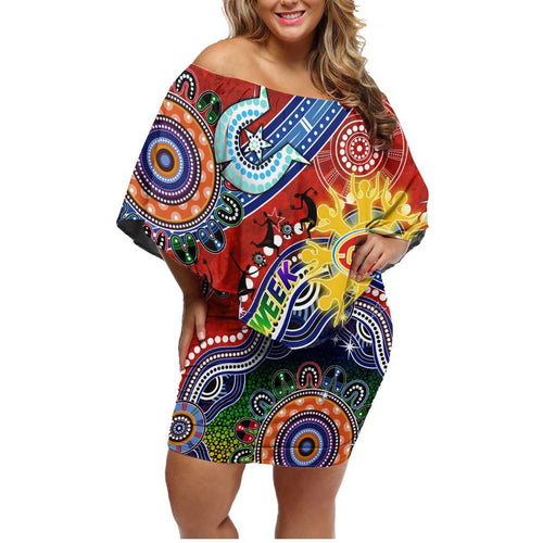 Custom NAIDOC Week 2024 Gold Coast Suns Family Matching Off Shoulder Short Dress and Hawaiian Shirt Australia Aboriginal Dot Painting