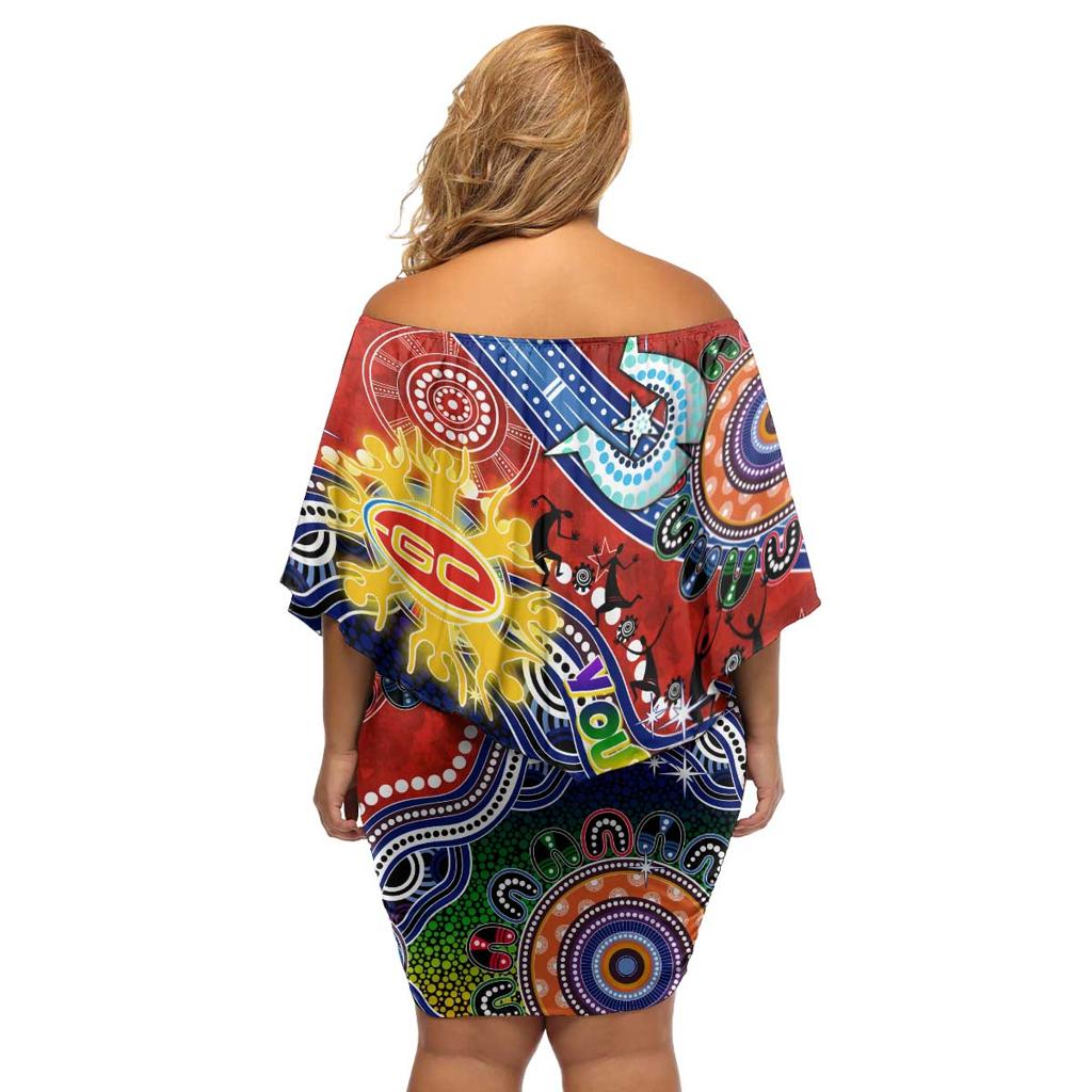 Custom NAIDOC Week 2024 Gold Coast Suns Family Matching Off Shoulder Short Dress and Hawaiian Shirt Australia Aboriginal Dot Painting
