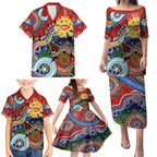 Custom NAIDOC Week 2024 Gold Coast Suns Family Matching Puletasi and Hawaiian Shirt Australia Aboriginal Dot Painting