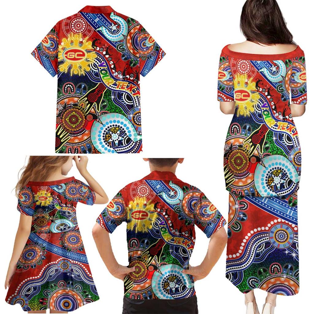 Custom NAIDOC Week 2024 Gold Coast Suns Family Matching Puletasi and Hawaiian Shirt Australia Aboriginal Dot Painting