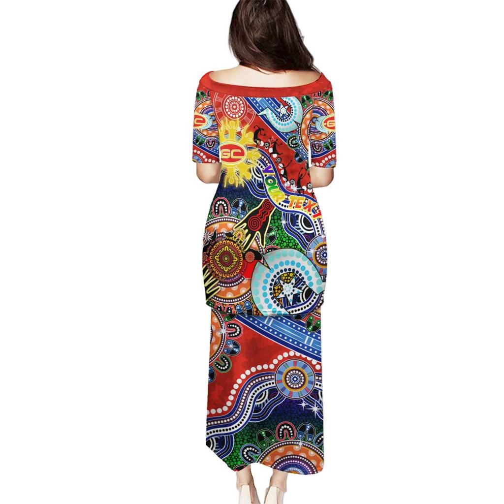 Custom NAIDOC Week 2024 Gold Coast Suns Family Matching Puletasi and Hawaiian Shirt Australia Aboriginal Dot Painting