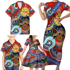 Custom NAIDOC Week 2024 Gold Coast Suns Family Matching Short Sleeve Bodycon Dress and Hawaiian Shirt Australia Aboriginal Dot Painting