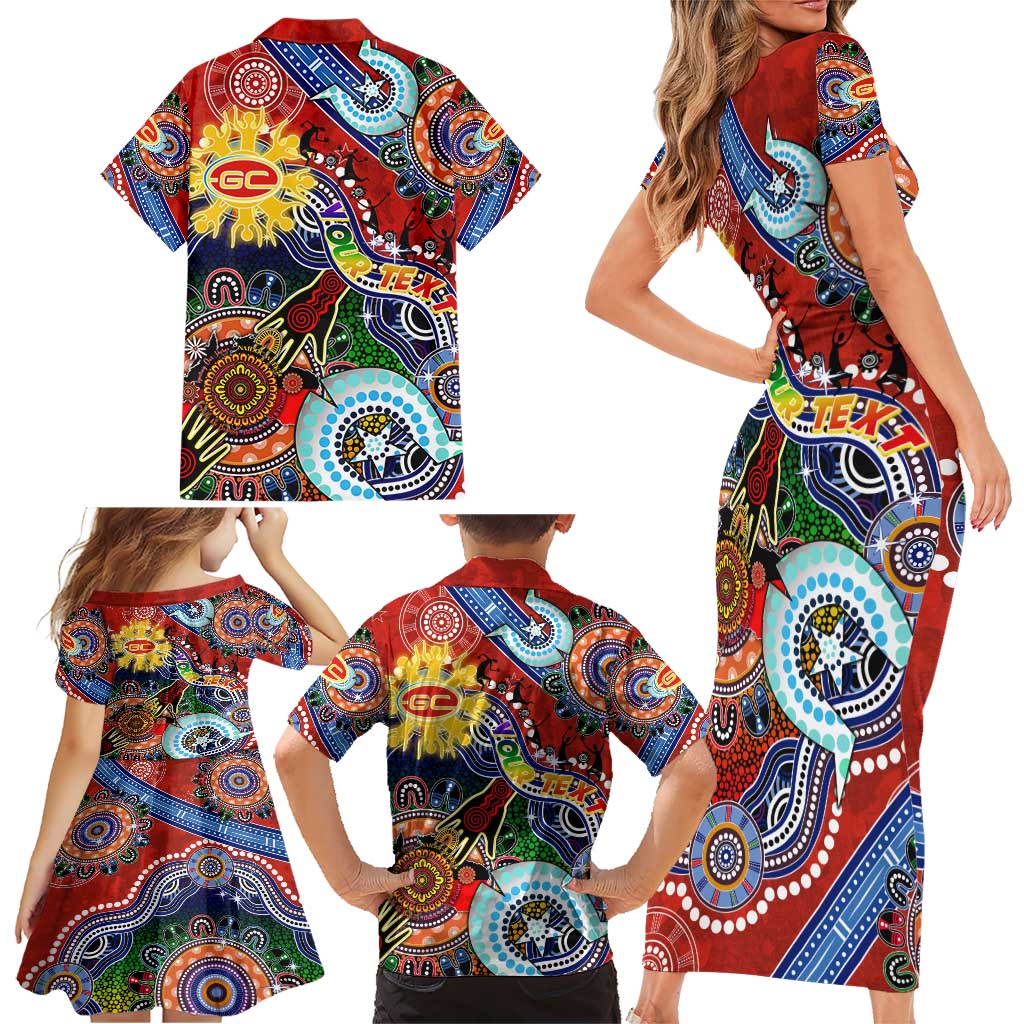 Custom NAIDOC Week 2024 Gold Coast Suns Family Matching Short Sleeve Bodycon Dress and Hawaiian Shirt Australia Aboriginal Dot Painting