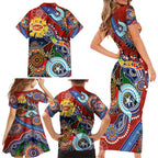 Custom NAIDOC Week 2024 Gold Coast Suns Family Matching Short Sleeve Bodycon Dress and Hawaiian Shirt Australia Aboriginal Dot Painting