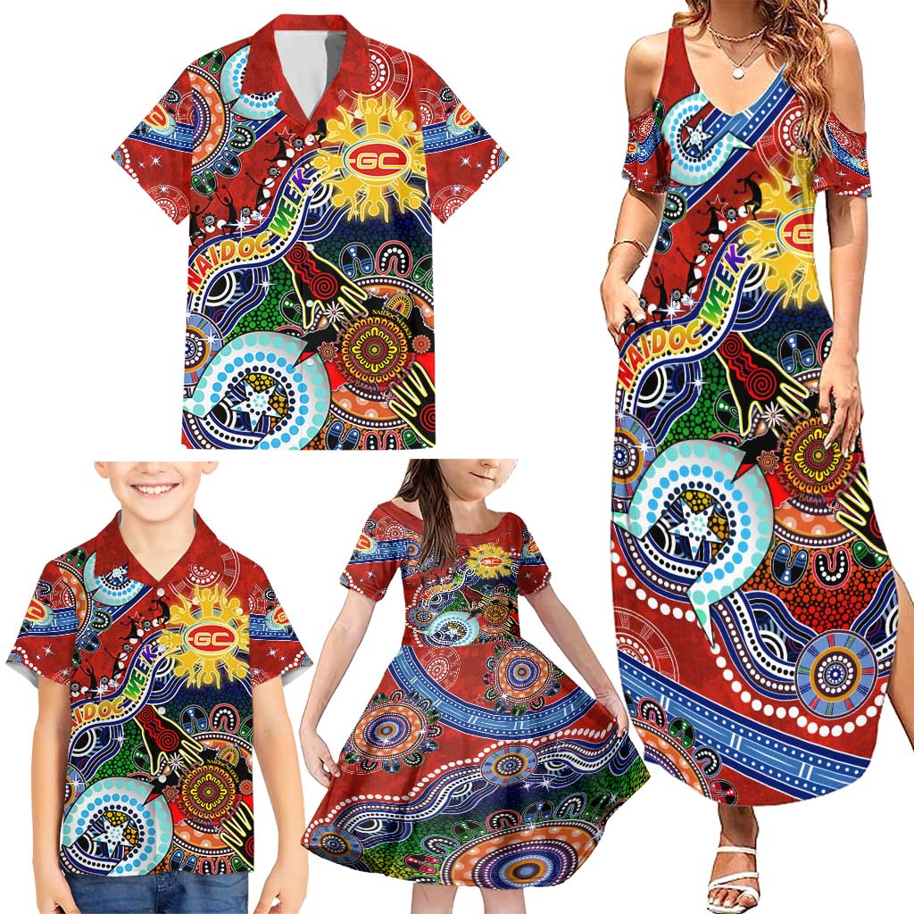 Custom NAIDOC Week 2024 Gold Coast Suns Family Matching Summer Maxi Dress and Hawaiian Shirt Australia Aboriginal Dot Painting