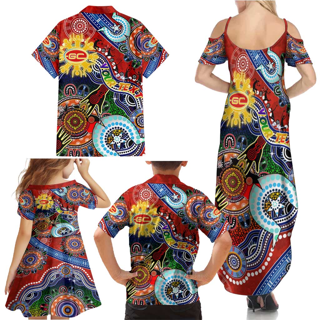 Custom NAIDOC Week 2024 Gold Coast Suns Family Matching Summer Maxi Dress and Hawaiian Shirt Australia Aboriginal Dot Painting
