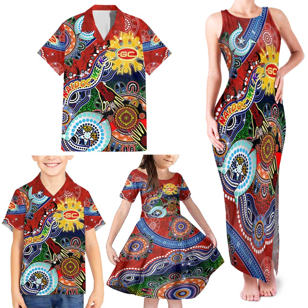 Custom NAIDOC Week 2024 Gold Coast Suns Family Matching Tank Maxi Dress and Hawaiian Shirt Australia Aboriginal Dot Painting