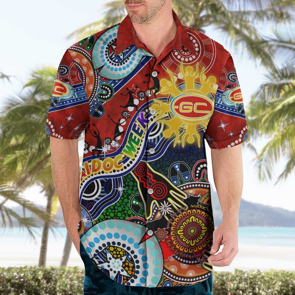 Custom NAIDOC Week 2024 Gold Coast Suns Hawaiian Shirt Australia Aboriginal Dot Painting