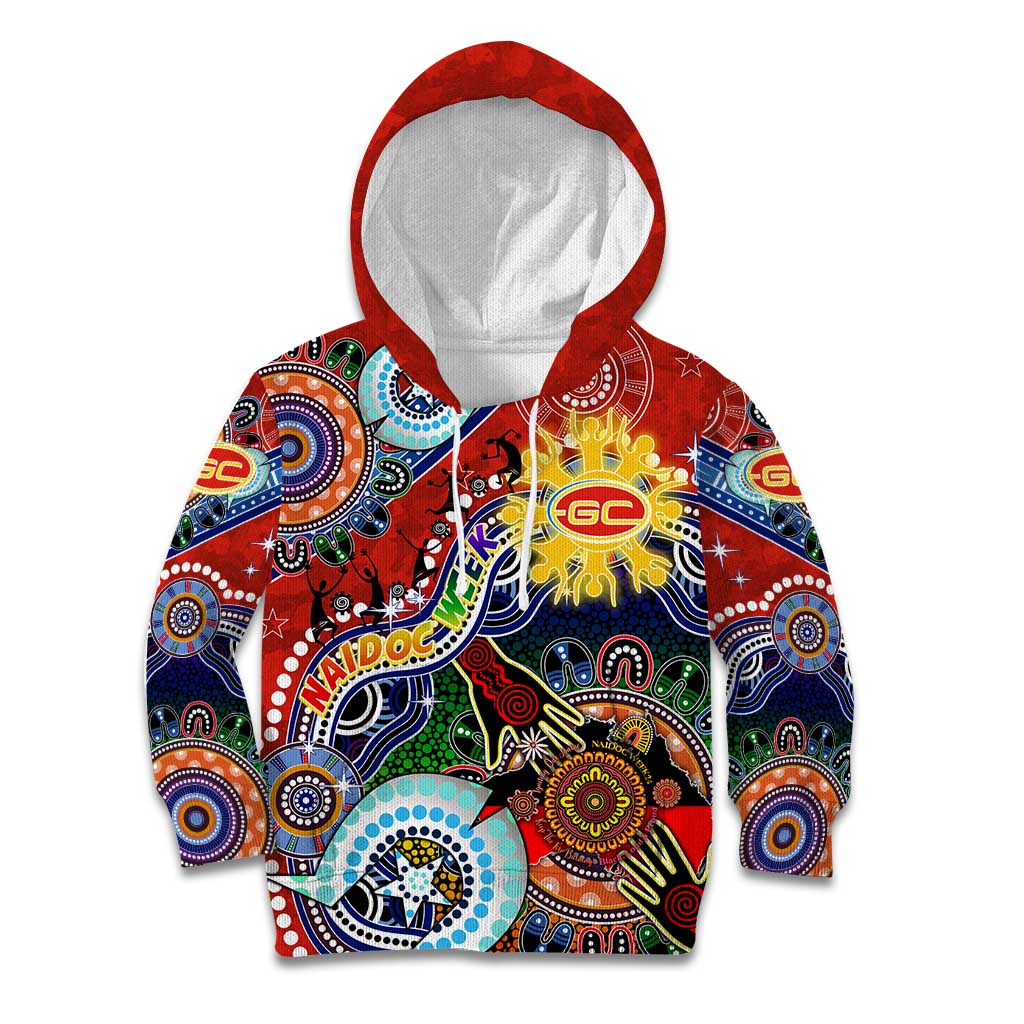 Custom NAIDOC Week 2024 Gold Coast Suns Kid Hoodie Australia Aboriginal Dot Painting