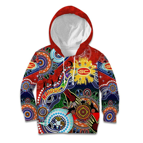 Custom NAIDOC Week 2024 Gold Coast Suns Kid Hoodie Australia Aboriginal Dot Painting