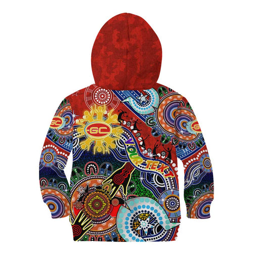 Custom NAIDOC Week 2024 Gold Coast Suns Kid Hoodie Australia Aboriginal Dot Painting
