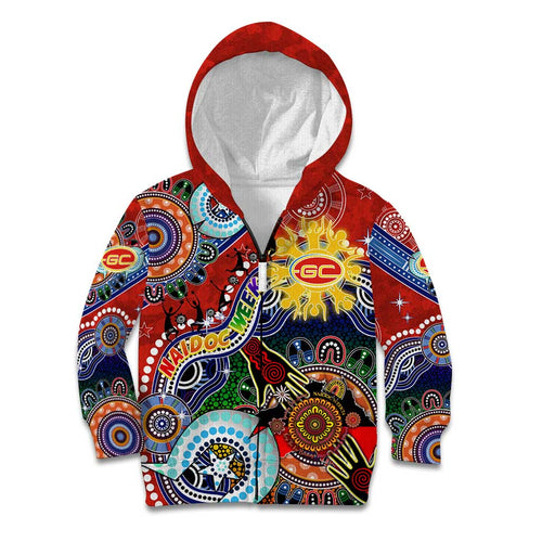 Custom NAIDOC Week 2024 Gold Coast Suns Kid Hoodie Australia Aboriginal Dot Painting