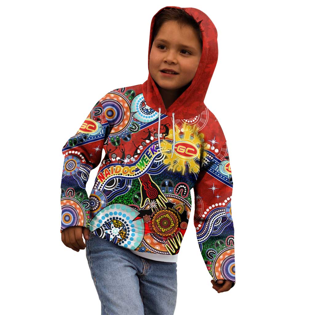 Custom NAIDOC Week 2024 Gold Coast Suns Kid Hoodie Australia Aboriginal Dot Painting