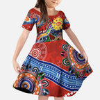 Custom NAIDOC Week 2024 Gold Coast Suns Kid Short Sleeve Dress Australia Aboriginal Dot Painting