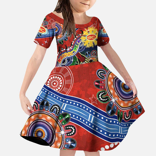 Custom NAIDOC Week 2024 Gold Coast Suns Kid Short Sleeve Dress Australia Aboriginal Dot Painting