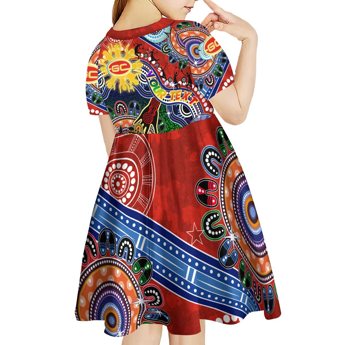 Custom NAIDOC Week 2024 Gold Coast Suns Kid Short Sleeve Dress Australia Aboriginal Dot Painting