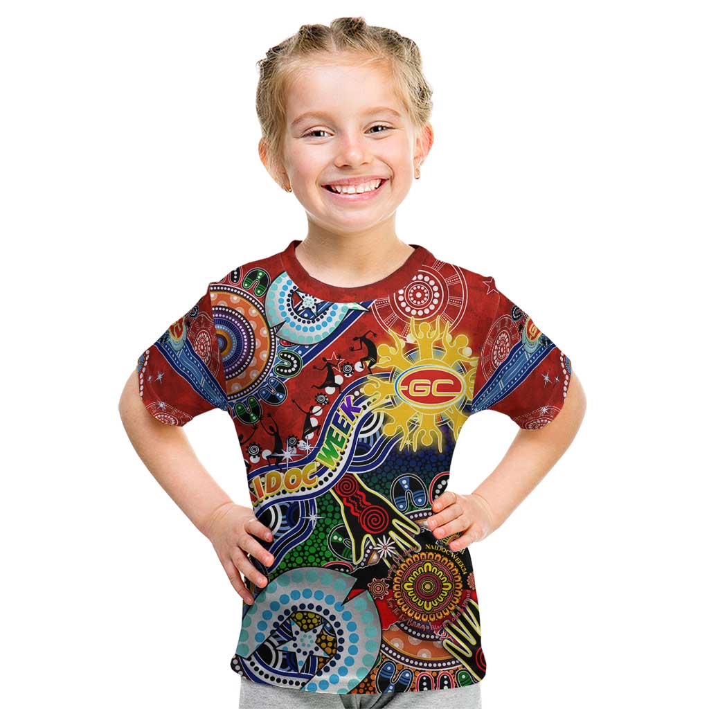 Custom NAIDOC Week 2024 Gold Coast Suns Kid T Shirt Australia Aboriginal Dot Painting
