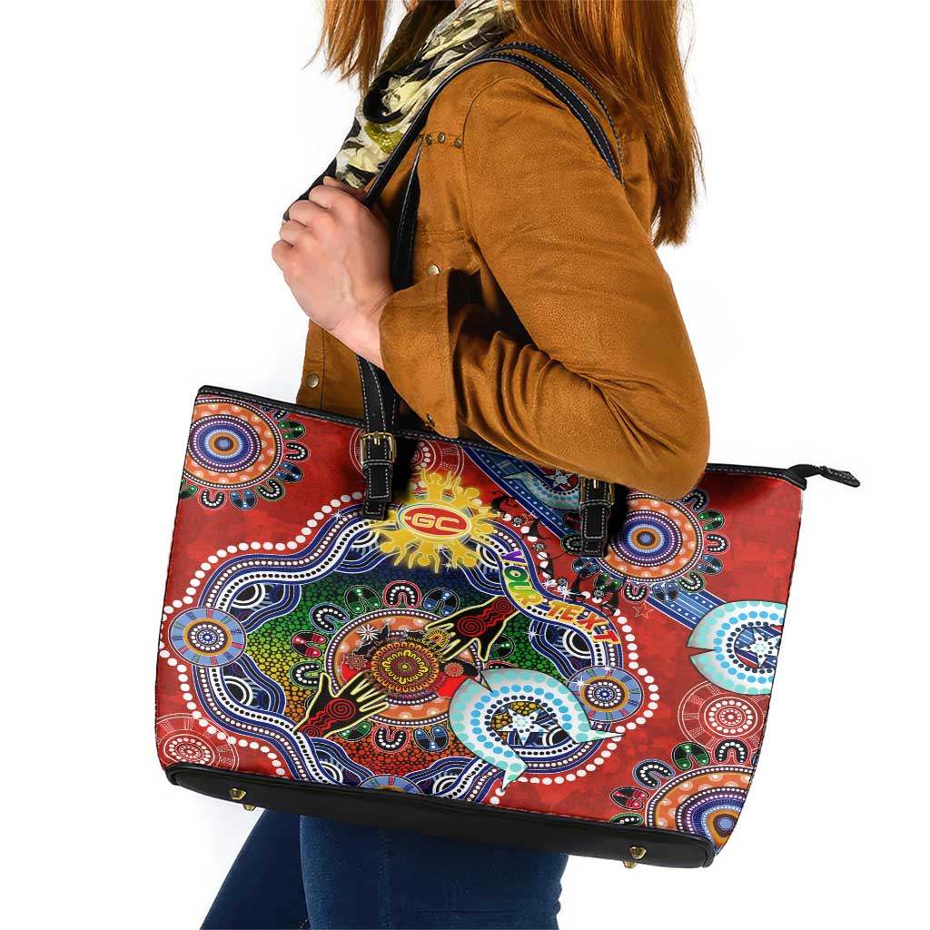 Custom NAIDOC Week 2024 Gold Coast Suns Leather Tote Bag Australia Aboriginal Dot Painting