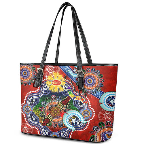 Custom NAIDOC Week 2024 Gold Coast Suns Leather Tote Bag Australia Aboriginal Dot Painting