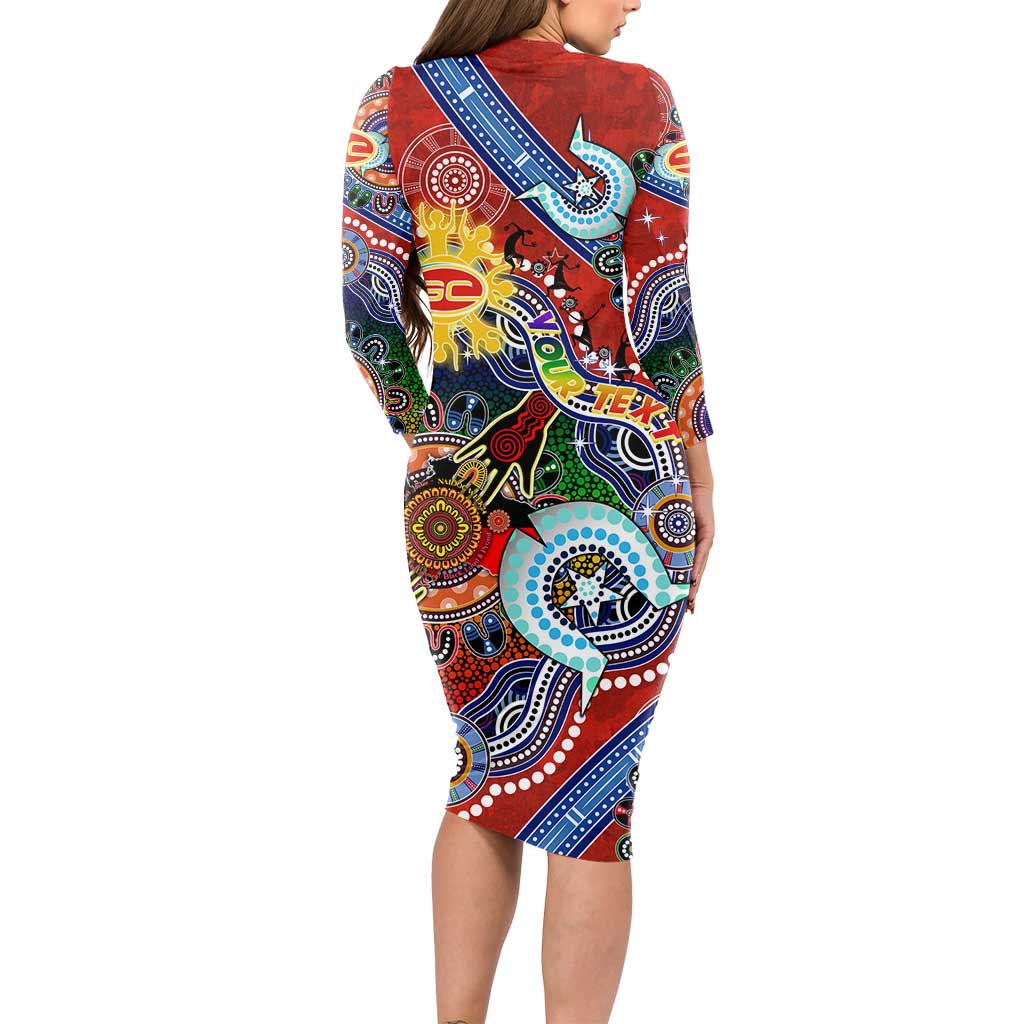 Custom NAIDOC Week 2024 Gold Coast Suns Long Sleeve Bodycon Dress Australia Aboriginal Dot Painting