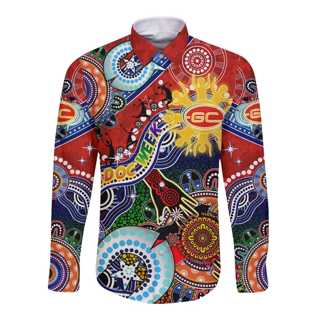 Custom NAIDOC Week 2024 Gold Coast Suns Long Sleeve Button Shirt Australia Aboriginal Dot Painting