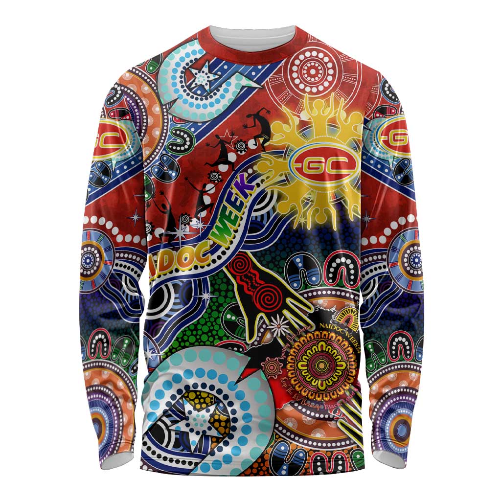 Custom NAIDOC Week 2024 Gold Coast Suns Long Sleeve Shirt Australia Aboriginal Dot Painting