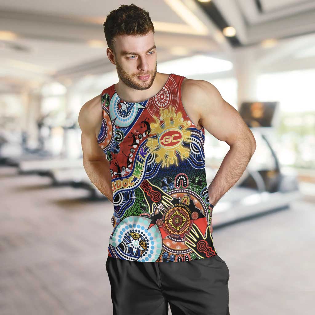 Custom NAIDOC Week 2024 Gold Coast Suns Men Tank Top Australia Aboriginal Dot Painting